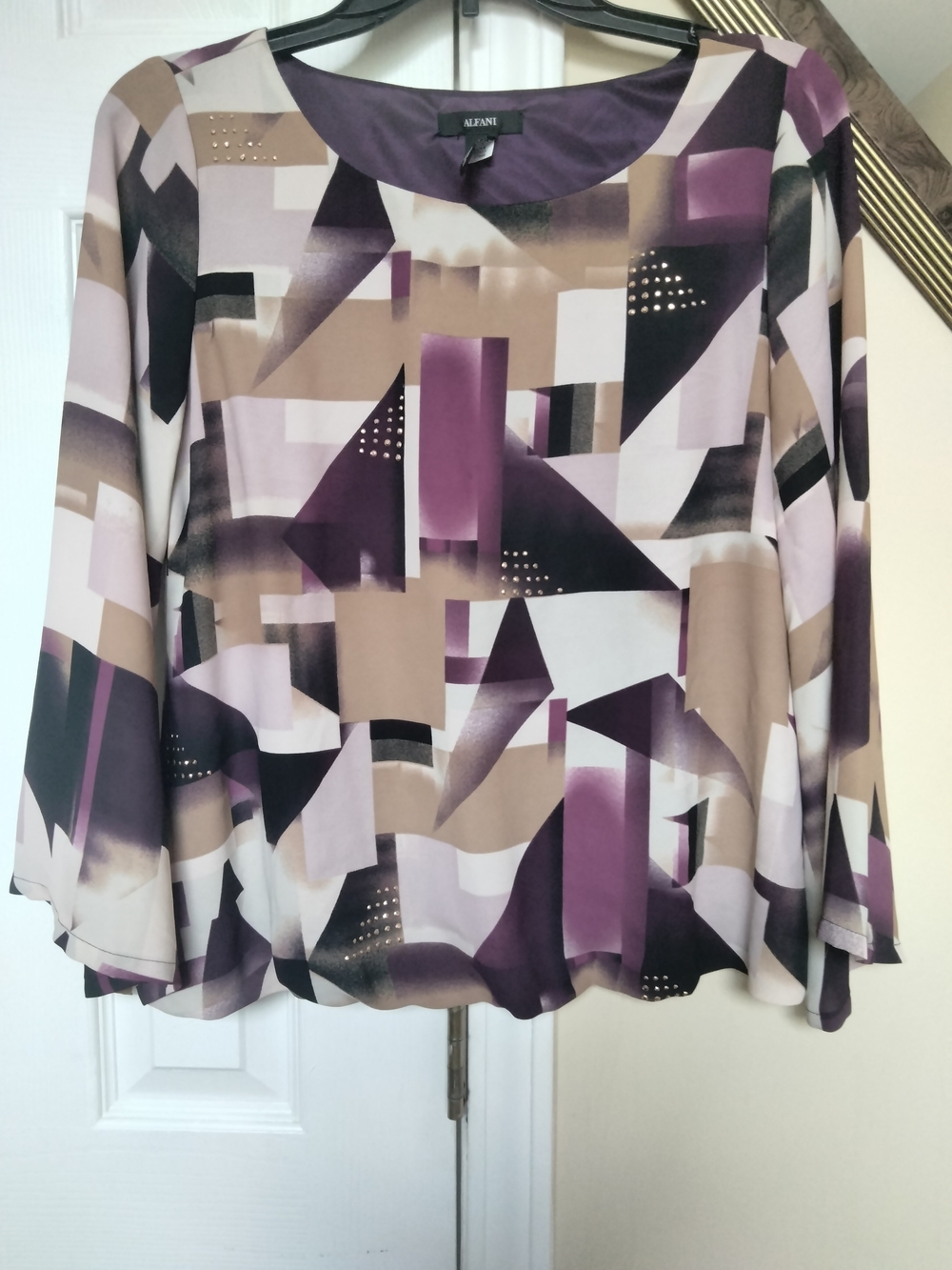 Alfani Purple Geometric Print Long-Sleeve Women's Top